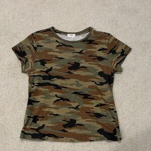 Re/Done women's Camo Short Sleeve Tee in Green and Brown